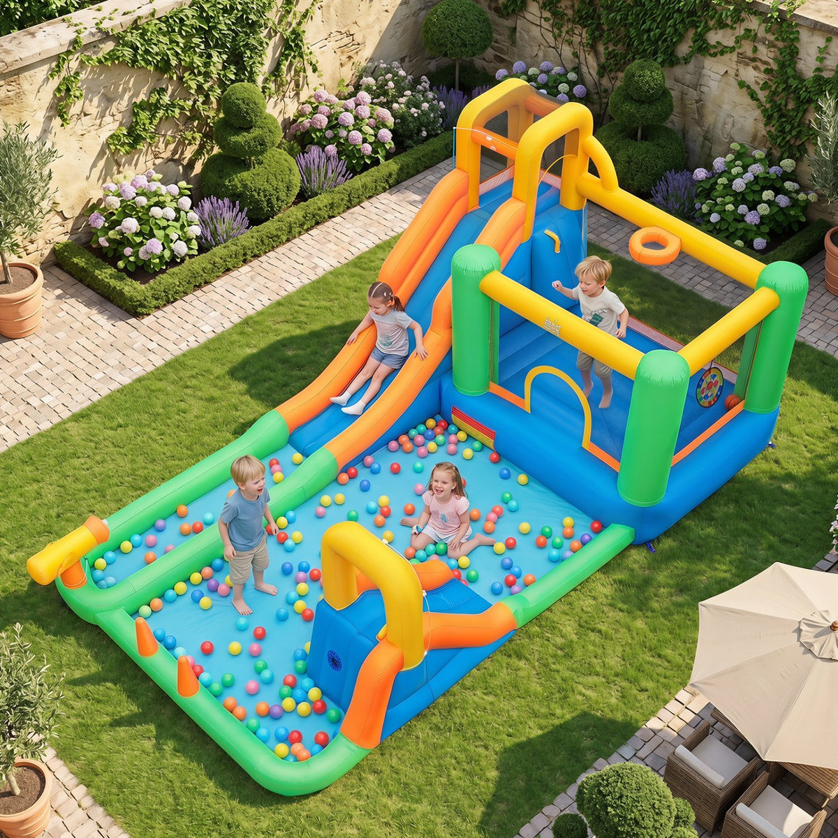 11-in-1 Inflatable Bounce House with Water Slides for Kids, without Blower view 2