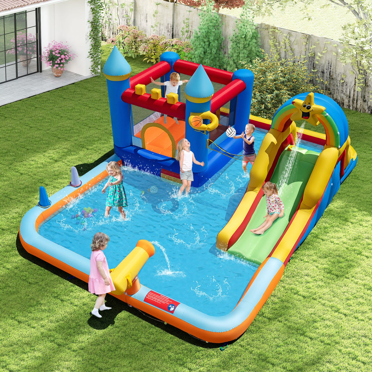 Inflatable Water Slide Park Bouncy Castle with Climbing Wall with Blower view 2