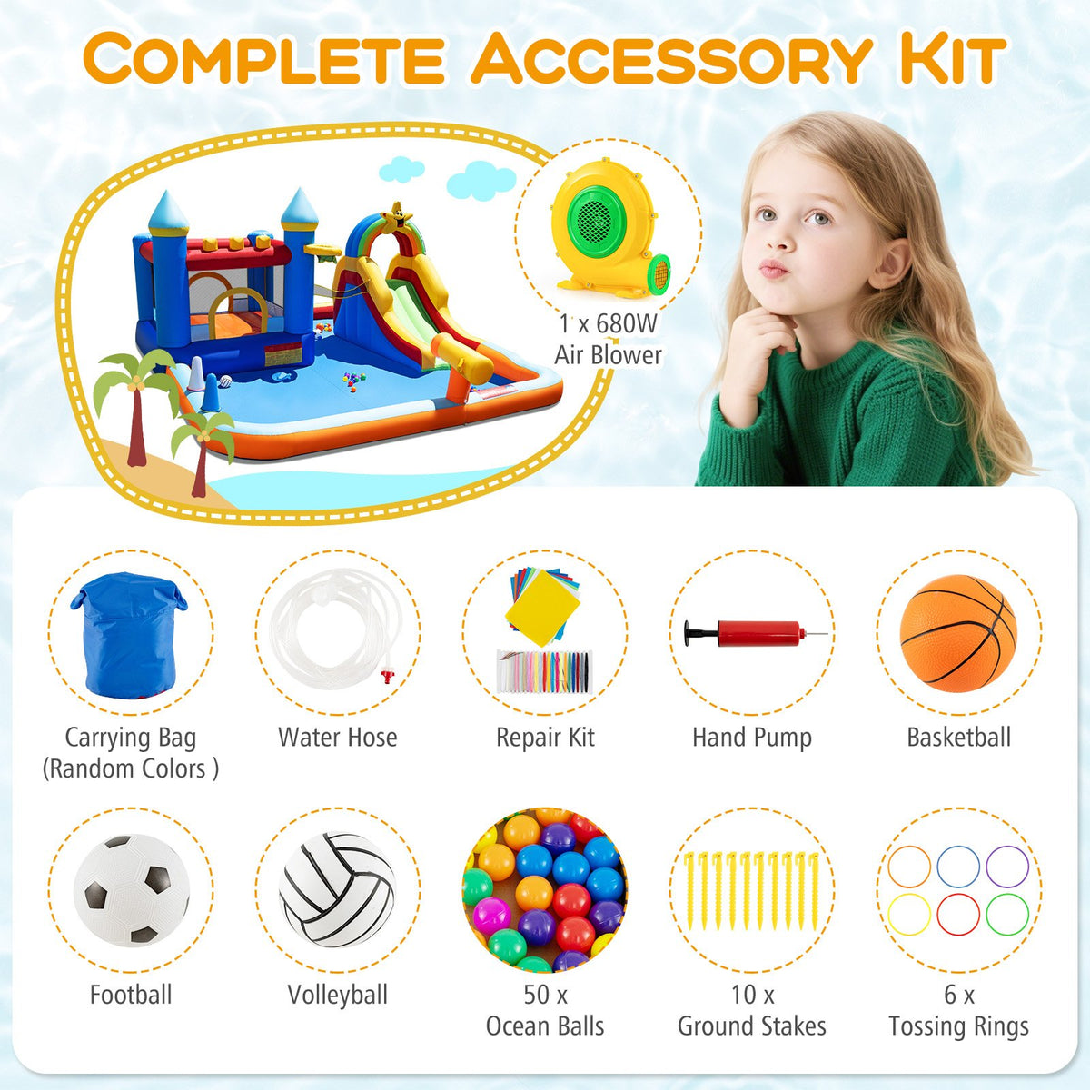 Inflatable Water Slide Park Bouncy Castle with Climbing Wall with Blower view 5
