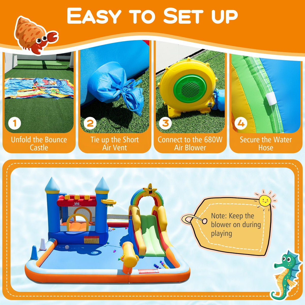 Inflatable Water Slide Park Bouncy Castle with Climbing Wall with Blower view 6