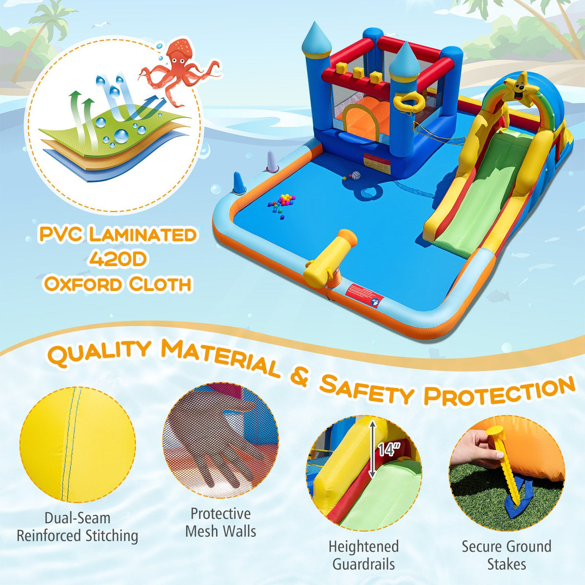 Inflatable Water Slide Park Bouncy Castle with Climbing Wall with Blower view 7