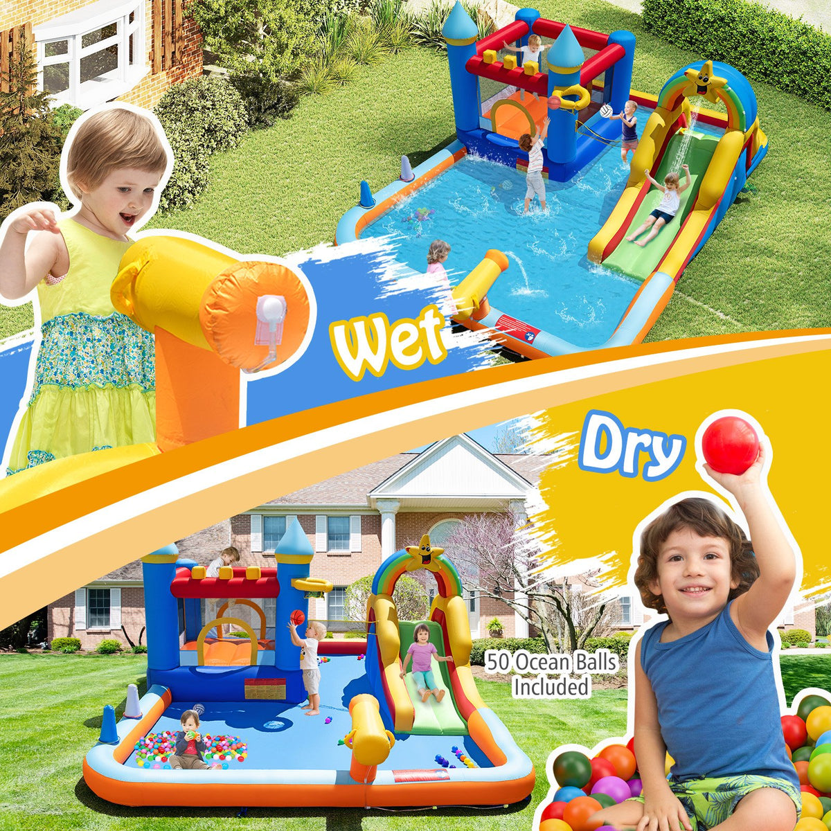Inflatable Water Slide Park Bouncy Castle with Climbing Wall with Blower view 8