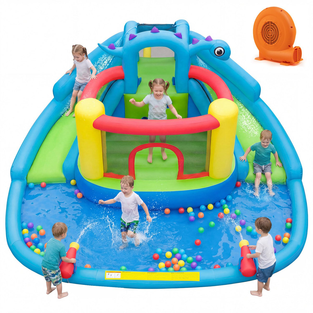Inflatable Water Slide Park Dinosaur-themed Kids Inflatable Bounce House with Double Slides