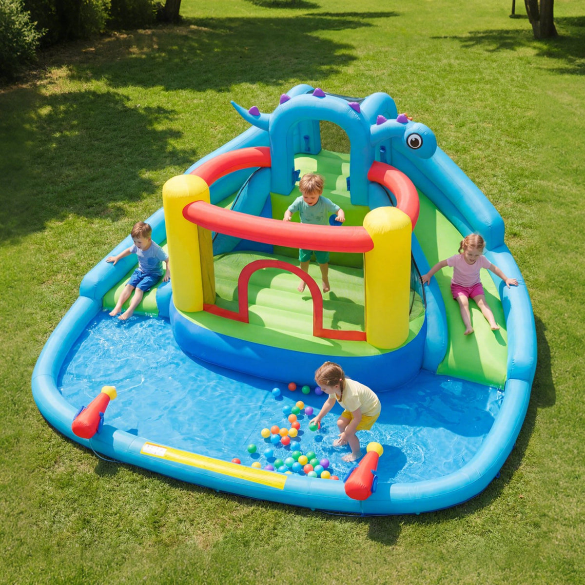 Inflatable Water Slide Park Dinosaur-themed Kids Inflatable Bounce House with Double Slides view 2