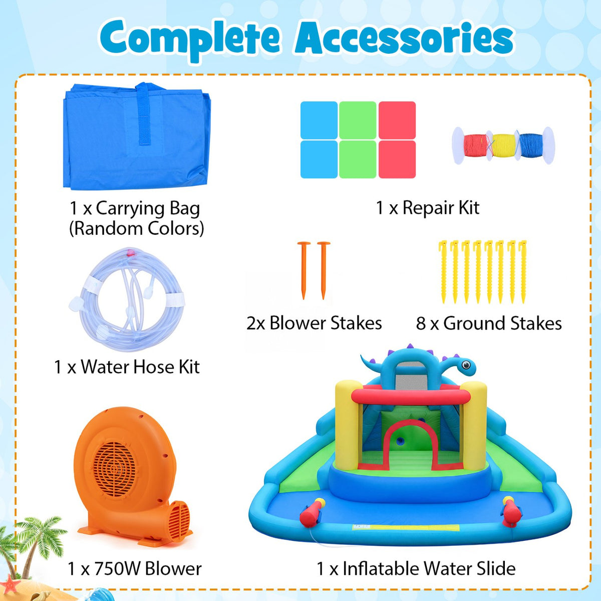 Inflatable Water Slide Park Dinosaur-themed Kids Inflatable Bounce House with Double Slides view 6