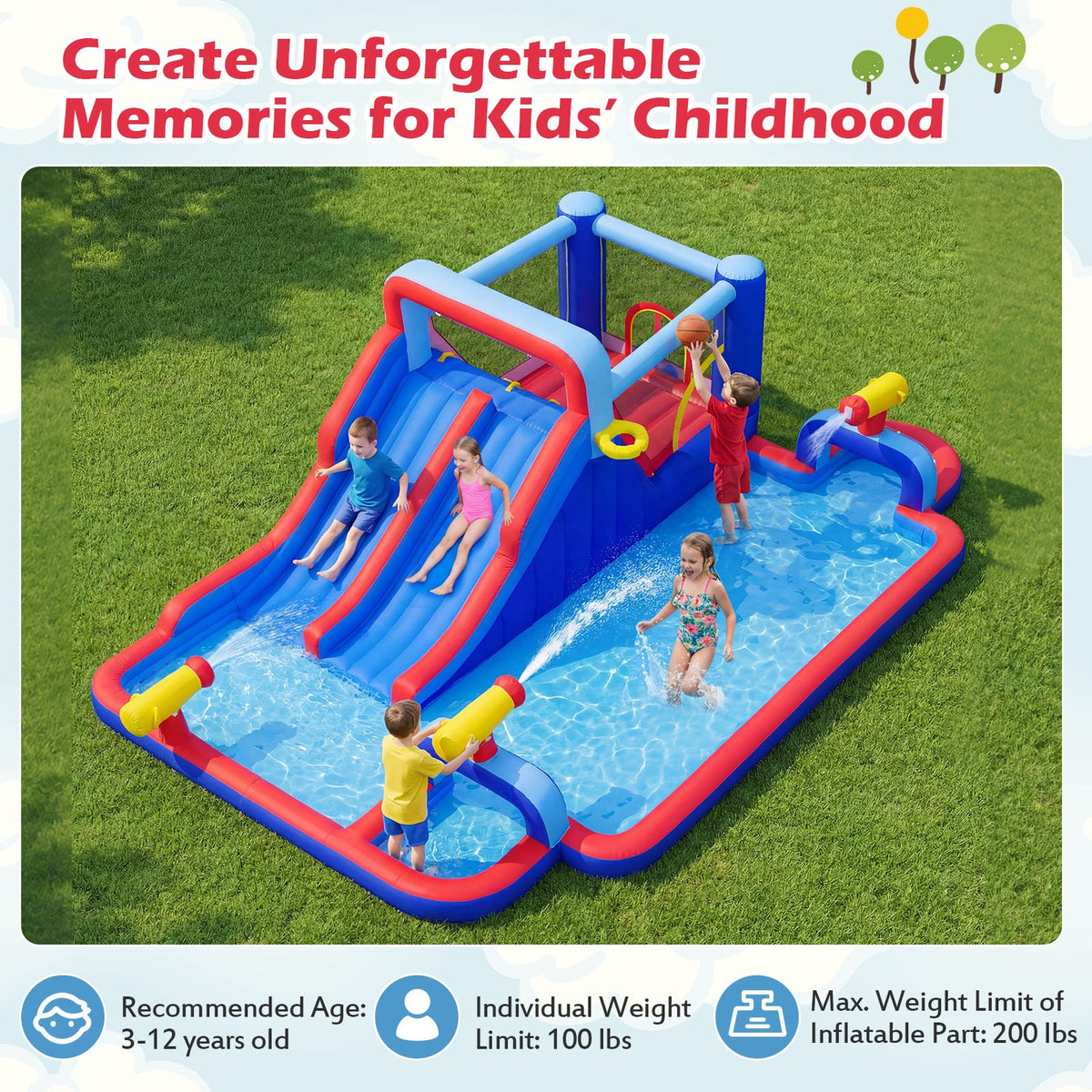 Inflatable Water Slide Park for Kids Backyard Outdoor Fun (without Blower) view 8