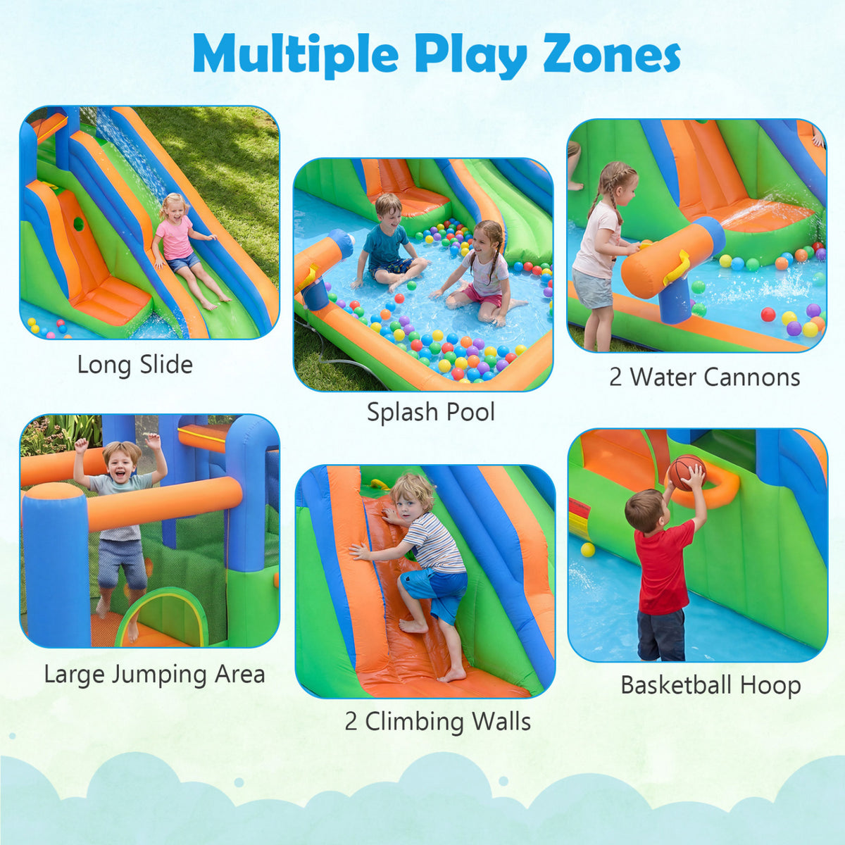 Inflatable Water Slide Park with with 780W Blower and Splash Pool for Yard Party view 7