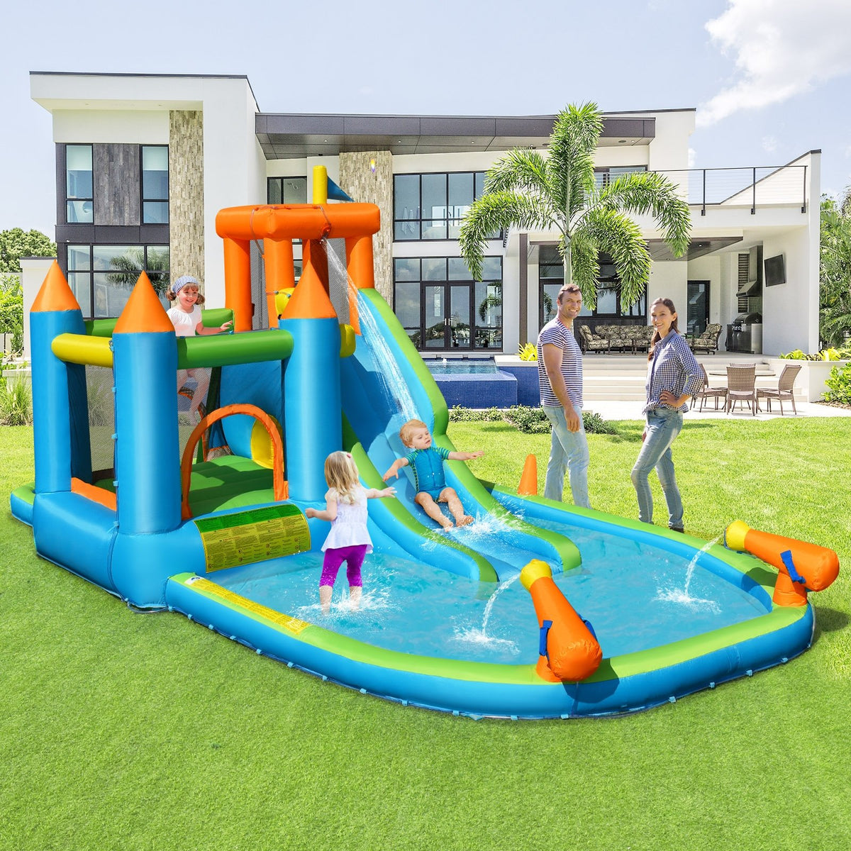 Inflatable Water Slide with Bounce House and Splash Pool without Blower for Kids view 2