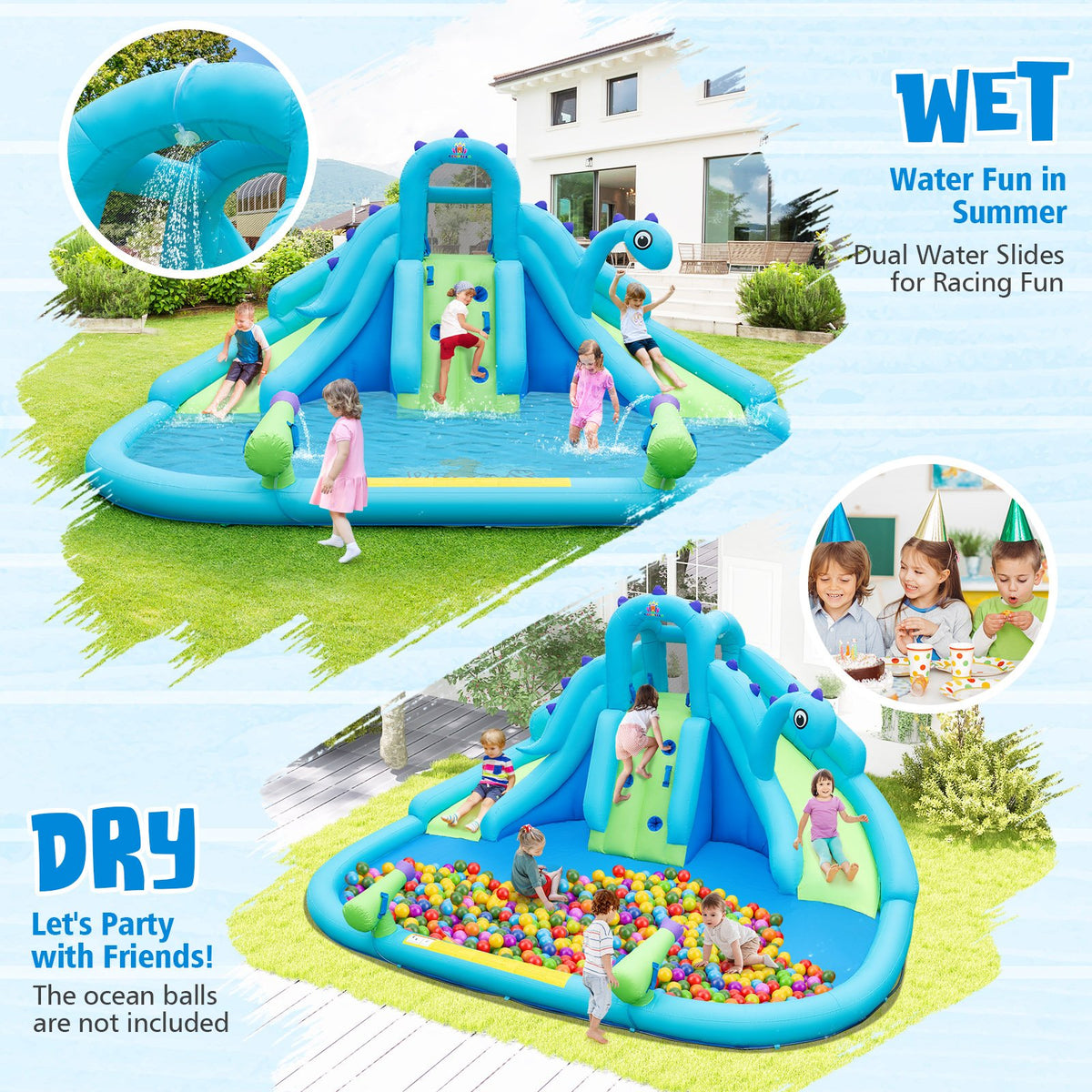 Inflatable Water Slide with Dual Slides and Large Splash Pool (Without Blower) view 6