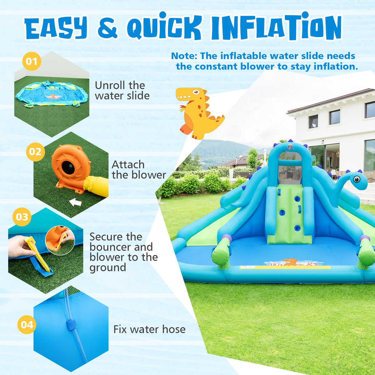 Inflatable Water Slide with Dual Slides and Large Splash Pool (Without Blower) view 8