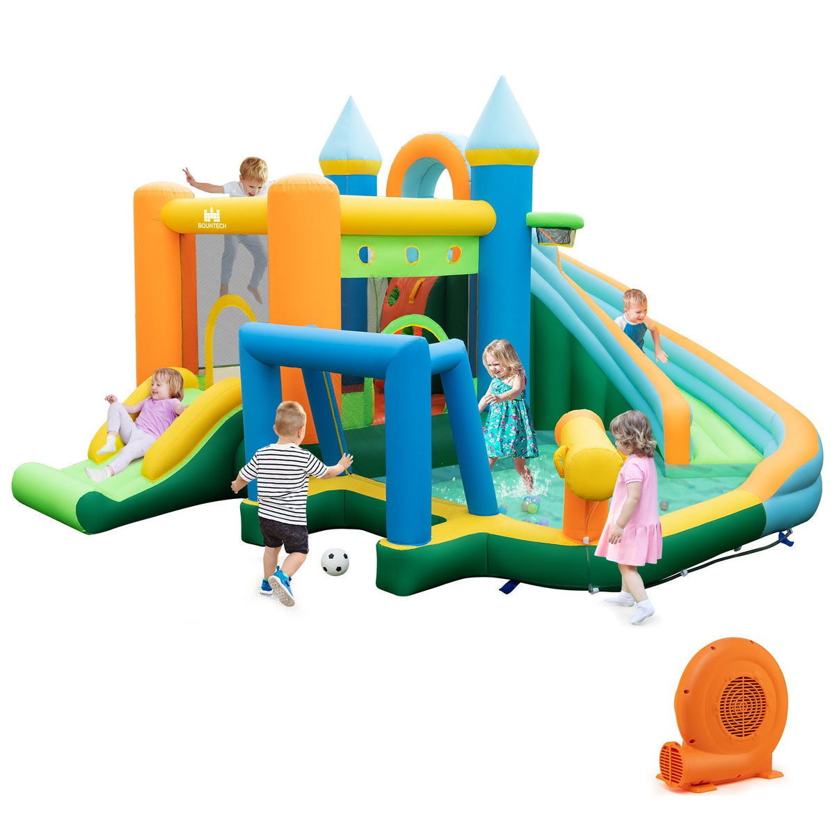 Inflatable Water Slide with Dual Slides and Splash Pool Bounce House with 680W Blower view 3