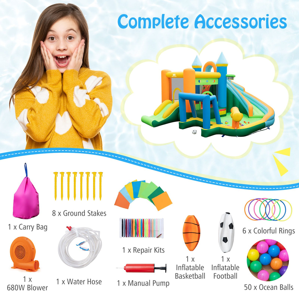 Inflatable Water Slide with Dual Slides and Splash Pool Bounce House with 680W Blower view 6