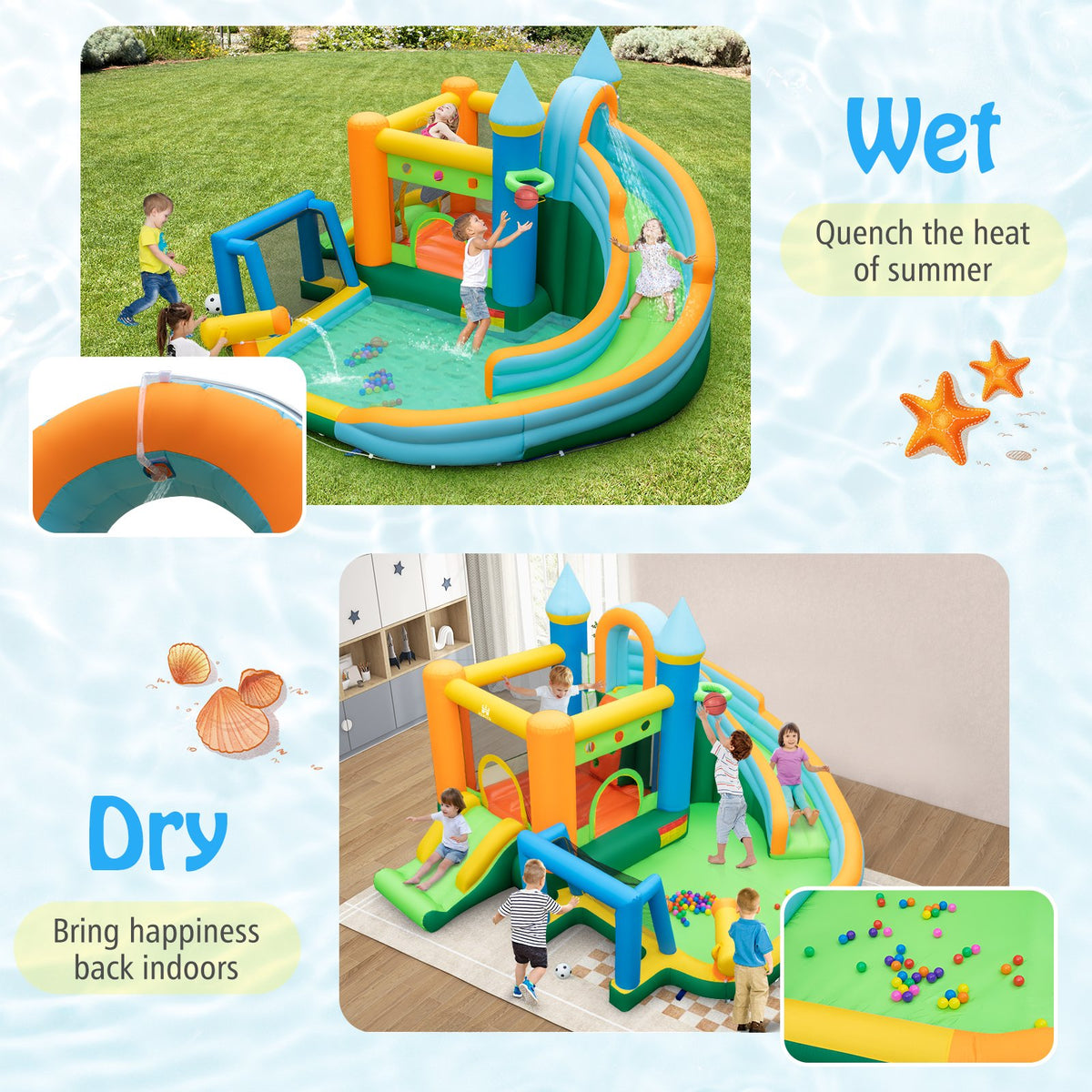 Inflatable Water Slide with Dual Slides and Splash Pool Bounce House with 680W Blower view 7