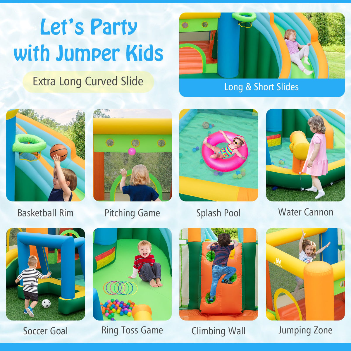 Inflatable Water Slide with Dual Slides and Splash Pool Bounce House with 680W Blower view 8
