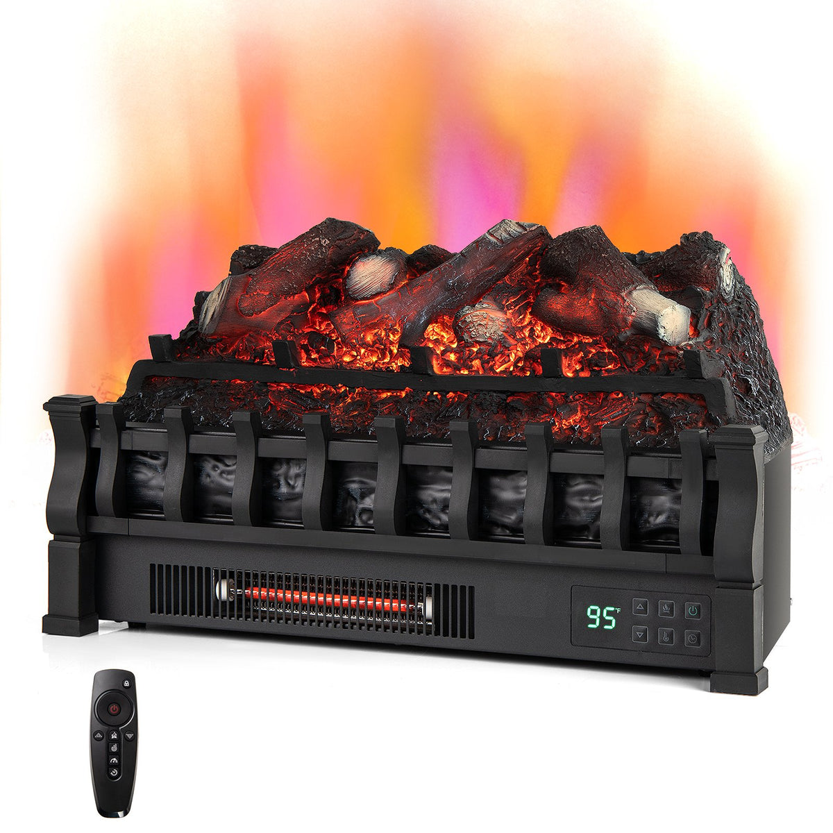 Infrared Quartz Electric Fireplace with Adjustable 3D Flame Colors and Overheat Protection-Black view 3