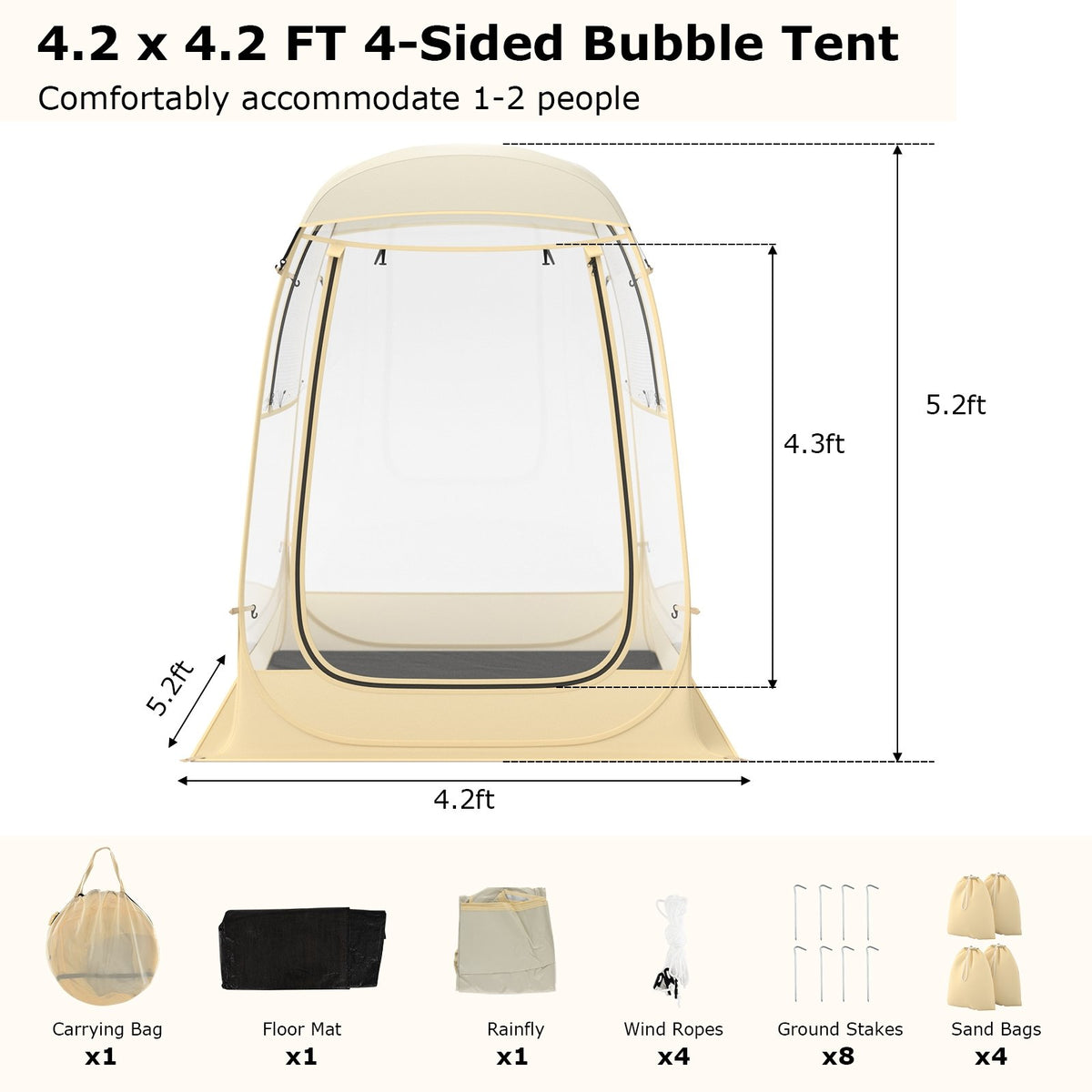 Instant Pop up Sports Tent with Carrying Bag and Floor Mat for 1-2/5-6 People-S view 4