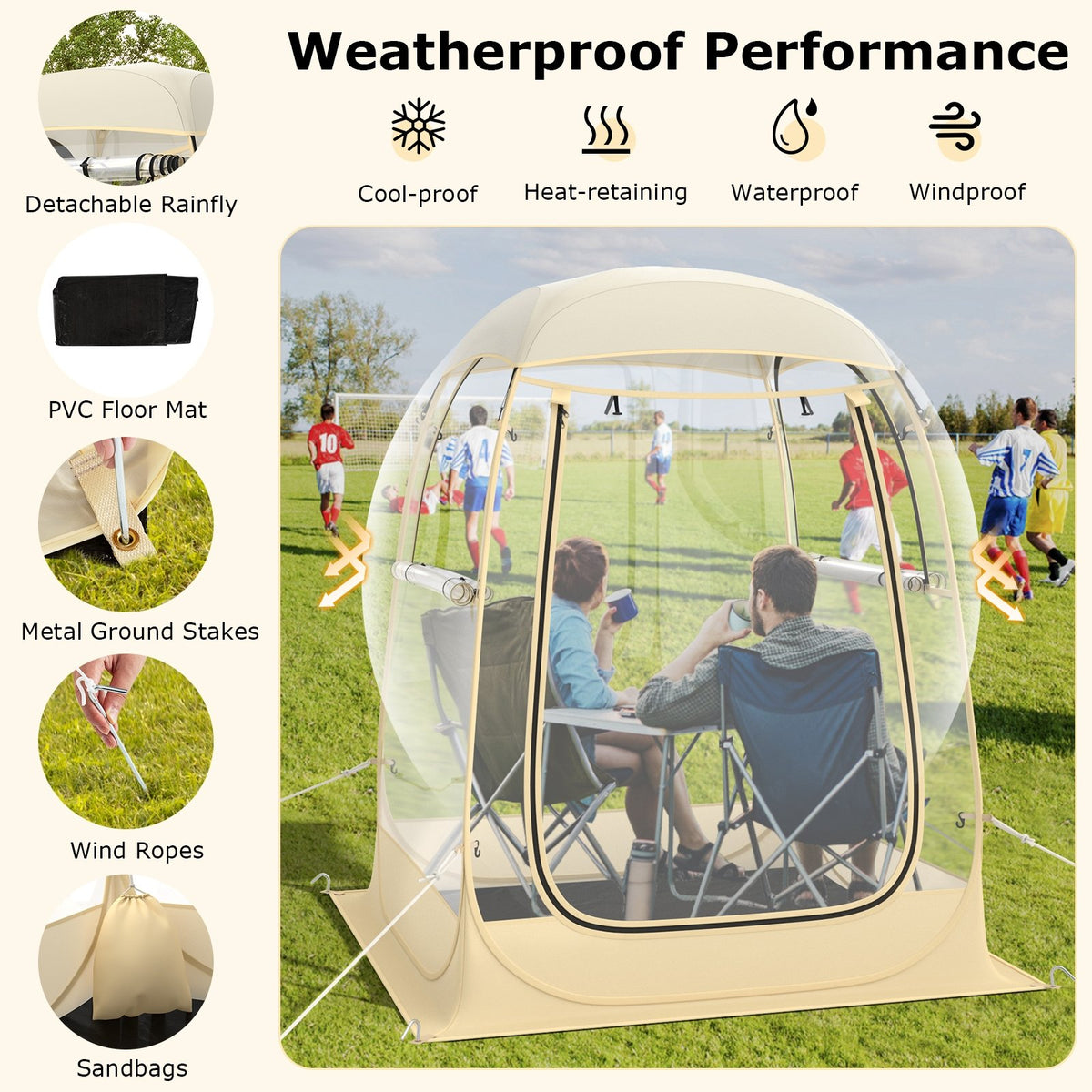 Instant Pop up Sports Tent with Carrying Bag and Floor Mat for 1-2/5-6 People-S view 5