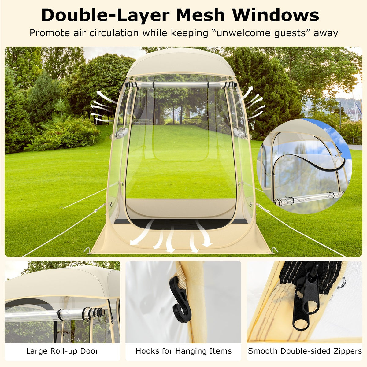 Instant Pop up Sports Tent with Carrying Bag and Floor Mat for 1-2/5-6 People-S view 6
