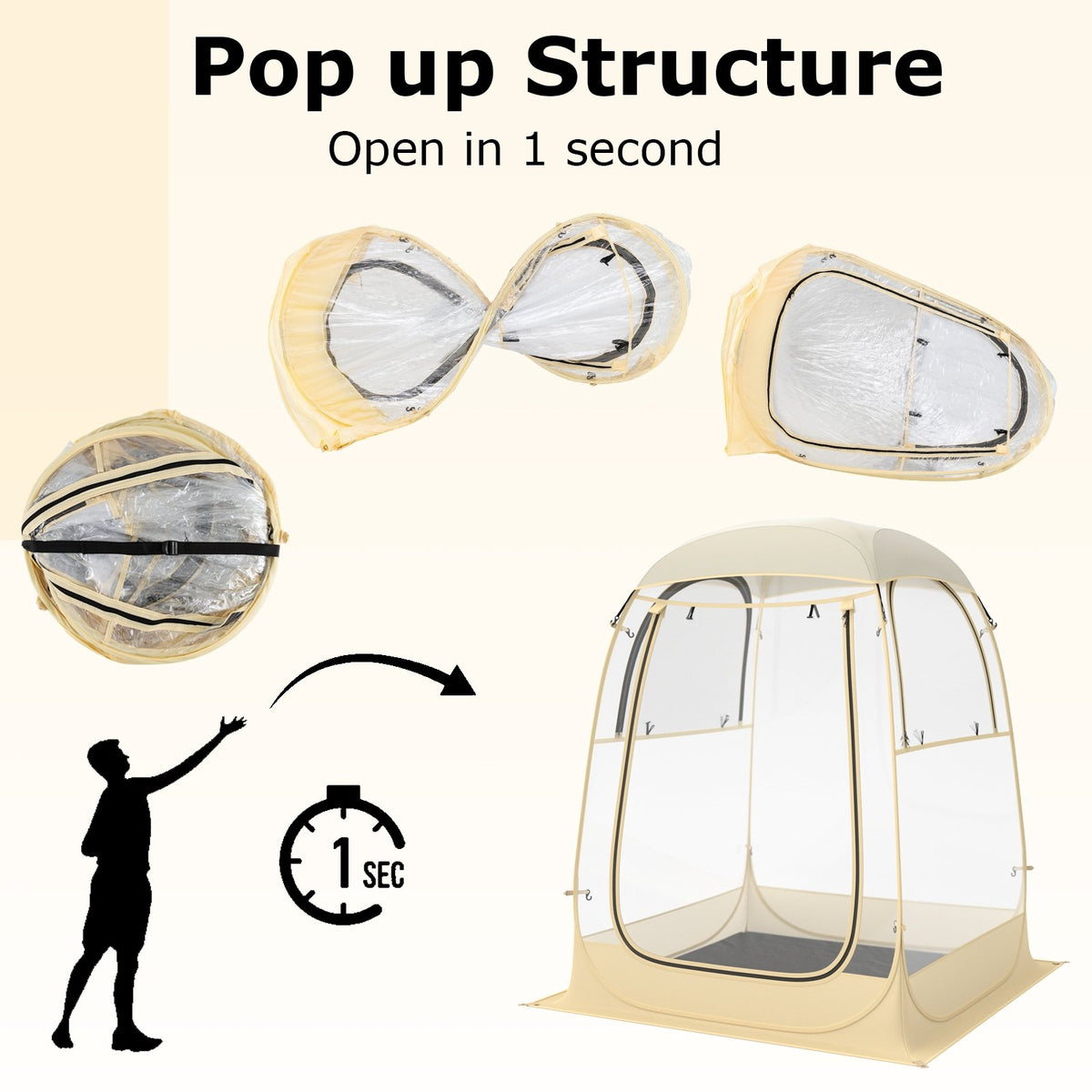 Instant Pop up Sports Tent with Carrying Bag and Floor Mat for 1-2/5-6 People-S view 7