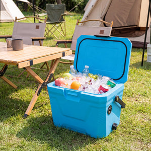 Insulated Portable Cooler Hard Shell Ice Chest with 2 Cup Holders-Blue view 2