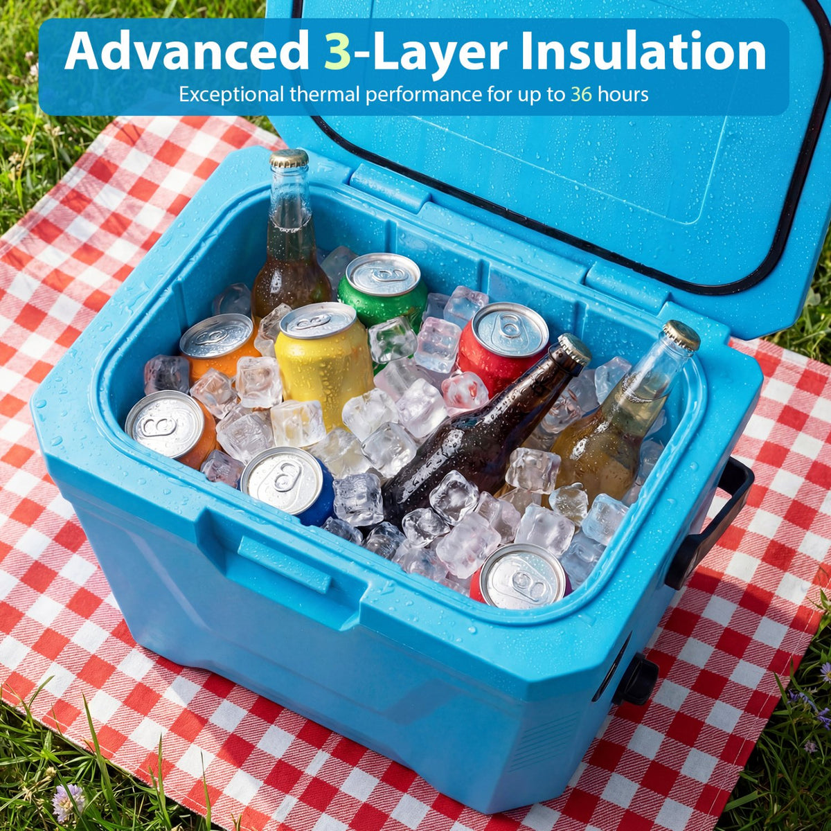 Insulated Portable Cooler Hard Shell Ice Chest with 2 Cup Holders-Blue view 6