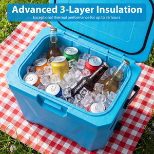 Insulated Portable Cooler Hard Shell Ice Chest with 2 Cup Holders-Blue view 6