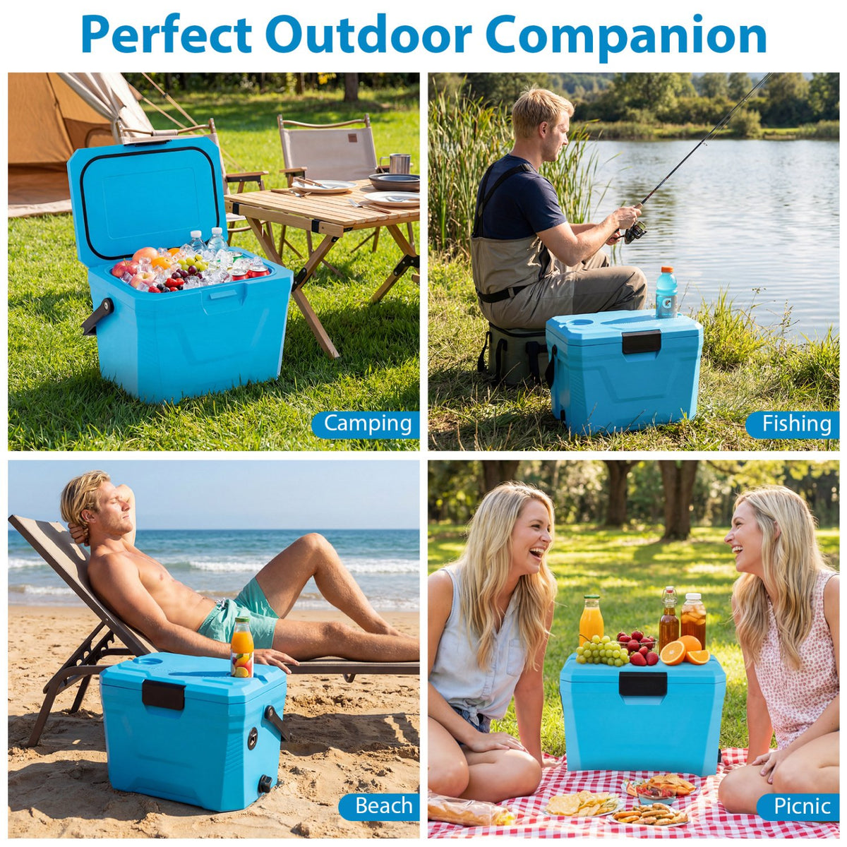 Insulated Portable Cooler Hard Shell Ice Chest with 2 Cup Holders-Blue view 9