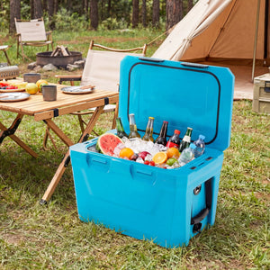 Insulated Portable Cooler Hard Shell Ice Chest with 2 Cup Holders Bottle Opener and Drain Plug-Blue view 2