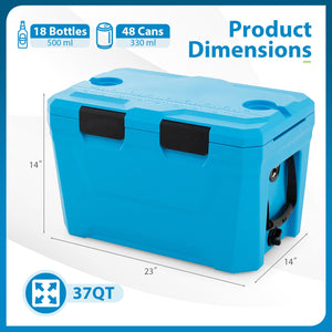 Insulated Portable Cooler Hard Shell Ice Chest with 2 Cup Holders Bottle Opener and Drain Plug-Blue view 5