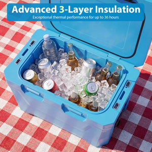 Insulated Portable Cooler Hard Shell Ice Chest with 2 Cup Holders Bottle Opener and Drain Plug-Blue view 6