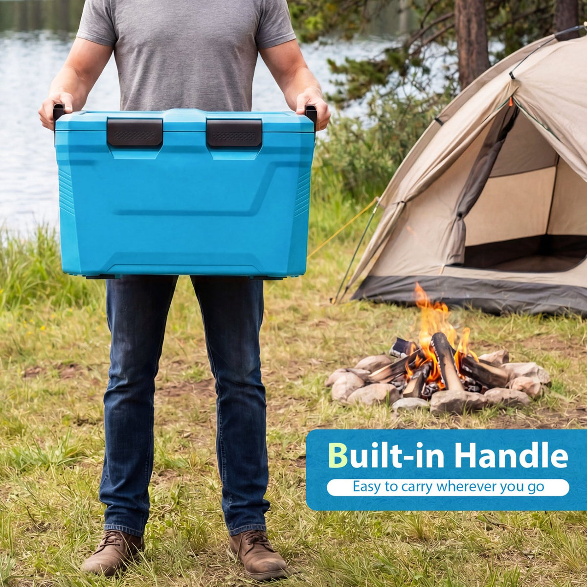 Insulated Portable Cooler Hard Shell Ice Chest with 2 Cup Holders Bottle Opener and Drain Plug-Blue view 8