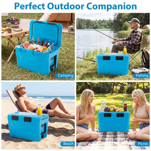 Insulated Portable Cooler Hard Shell Ice Chest with 2 Cup Holders Bottle Opener and Drain Plug-Blue view 9