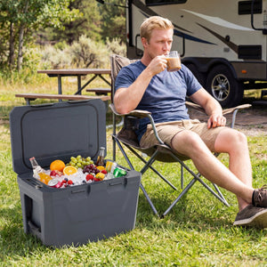Insulated Portable Cooler Hard Shell Ice Chest with 2 Cup Holders Bottle Opener and Drain Plug-Gray view 3