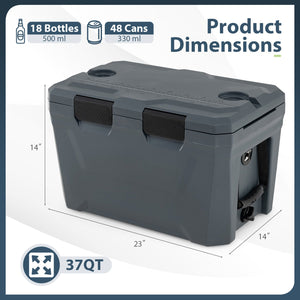 Insulated Portable Cooler Hard Shell Ice Chest with 2 Cup Holders Bottle Opener and Drain Plug-Gray view 5