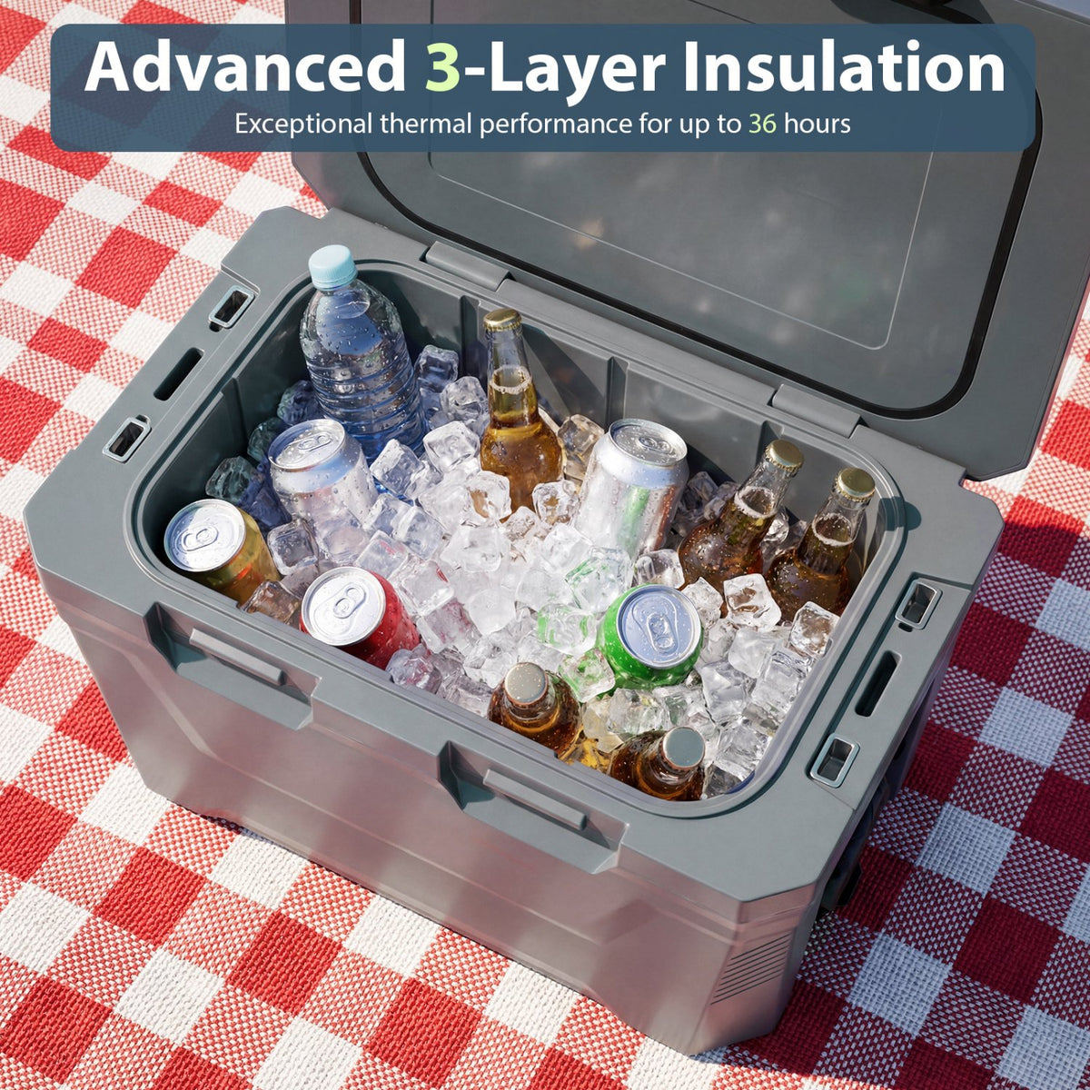 Insulated Portable Cooler Hard Shell Ice Chest with 2 Cup Holders Bottle Opener and Drain Plug-Gray view 6