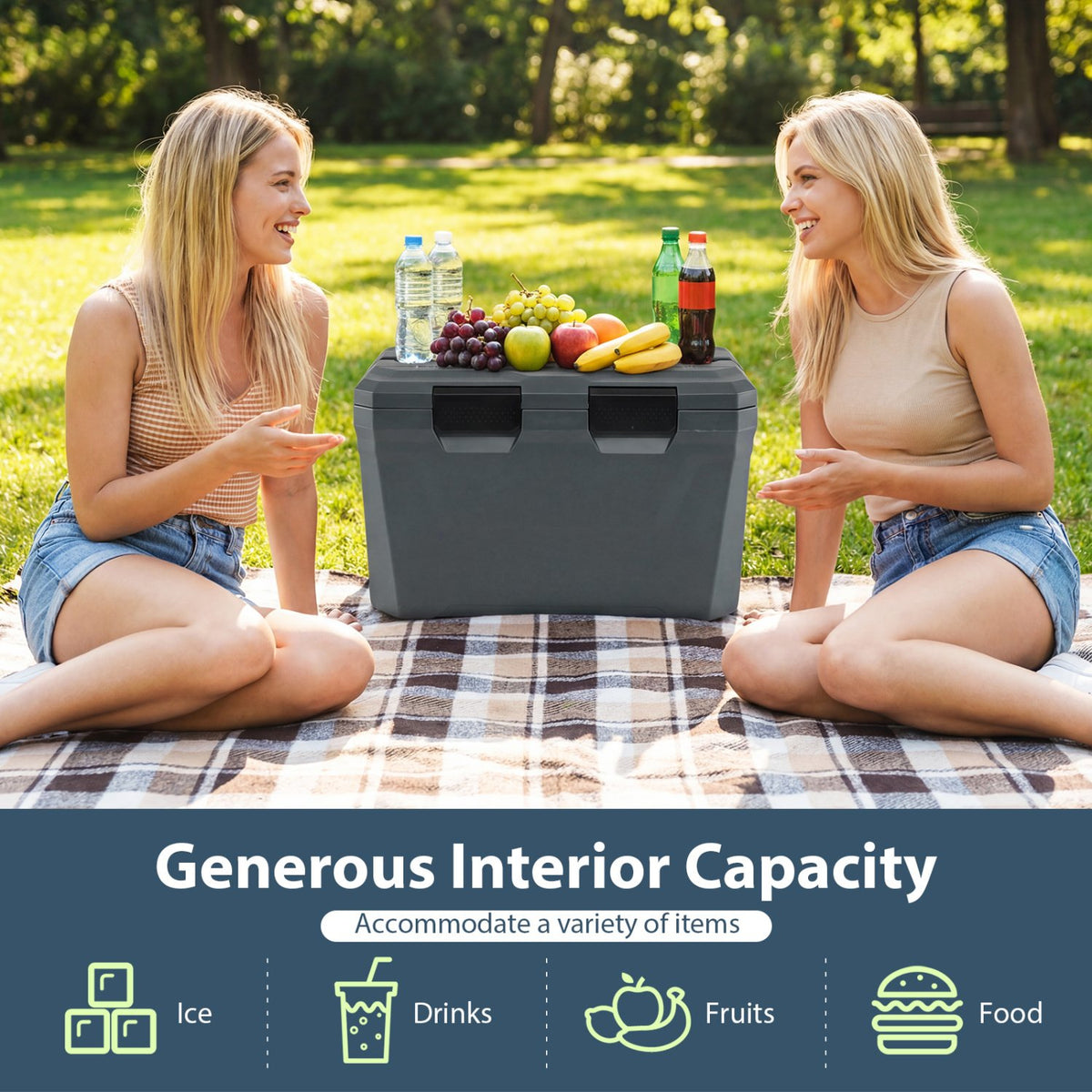 Insulated Portable Cooler Hard Shell Ice Chest with 2 Cup Holders Bottle Opener and Drain Plug-Gray view 7
