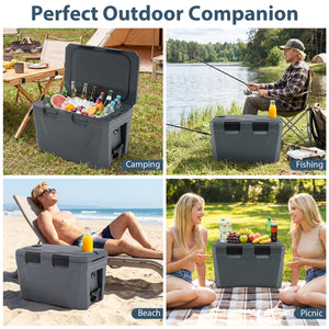Insulated Portable Cooler Hard Shell Ice Chest with 2 Cup Holders Bottle Opener and Drain Plug-Gray view 9