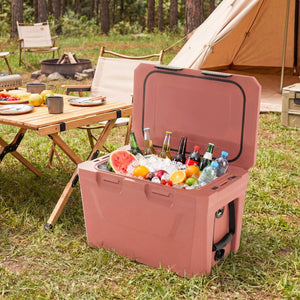 Insulated Portable Cooler Hard Shell Ice Chest with 2 Cup Holders Bottle Opener and Drain Plug-Pink view 2