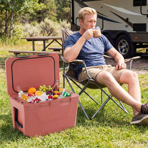 Insulated Portable Cooler Hard Shell Ice Chest with 2 Cup Holders Bottle Opener and Drain Plug-Pink view 3