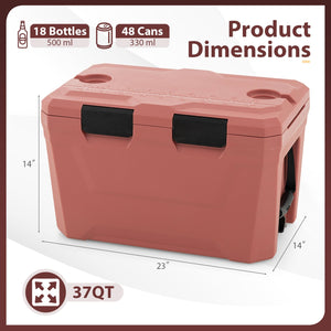 Insulated Portable Cooler Hard Shell Ice Chest with 2 Cup Holders Bottle Opener and Drain Plug-Pink view 5