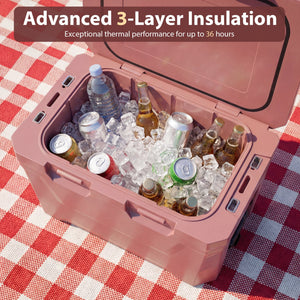 Insulated Portable Cooler Hard Shell Ice Chest with 2 Cup Holders Bottle Opener and Drain Plug-Pink view 6