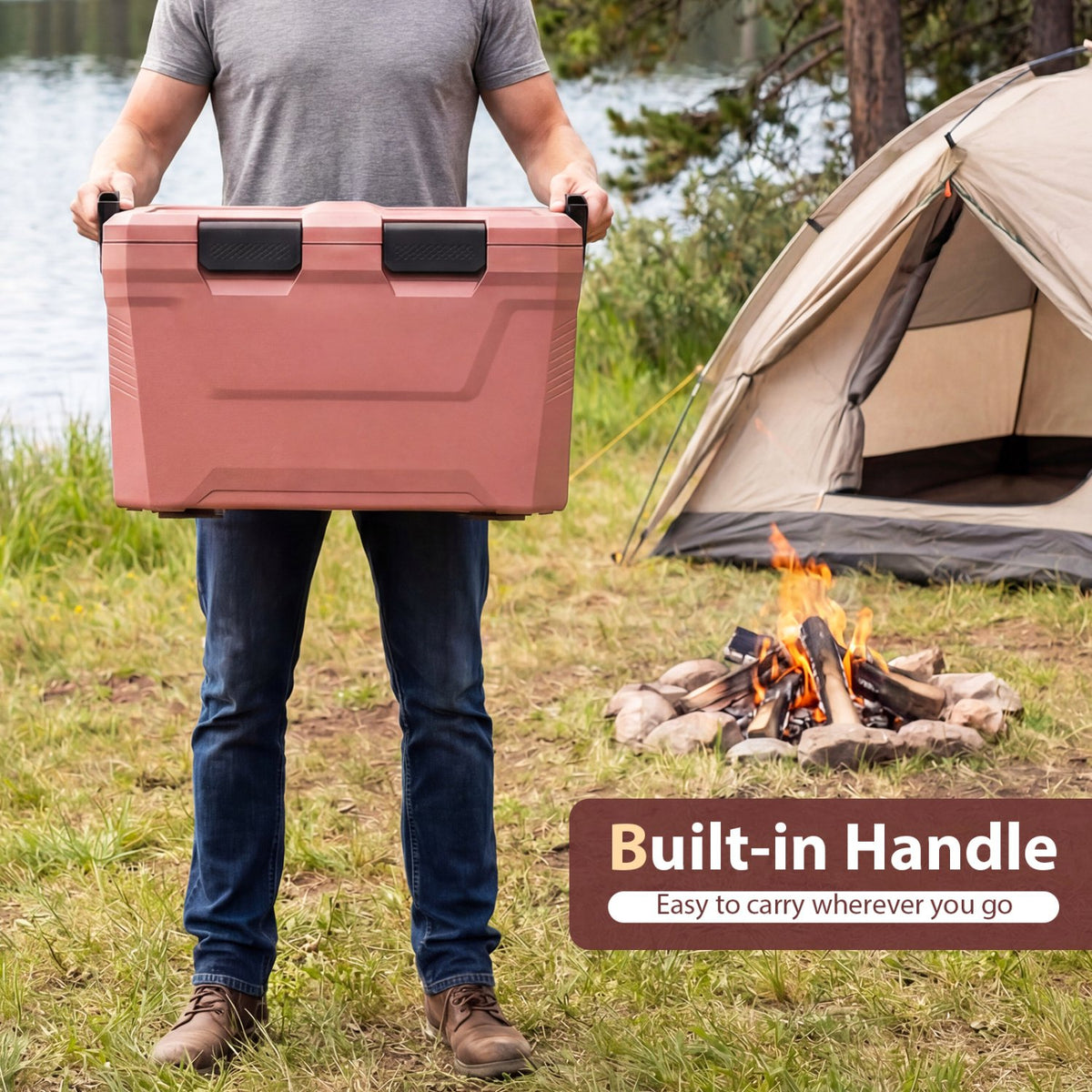 Insulated Portable Cooler Hard Shell Ice Chest with 2 Cup Holders Bottle Opener and Drain Plug-Pink view 8