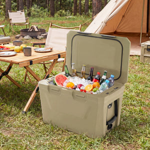 Insulated Portable Cooler Hard Shell Ice Chest with 2 Cup Holders Bottle Opener and Drain Plug-Sand Color view 2