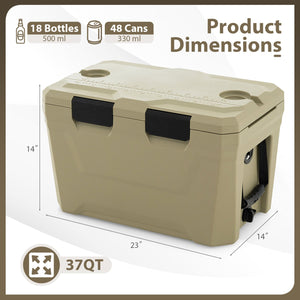 Insulated Portable Cooler Hard Shell Ice Chest with 2 Cup Holders Bottle Opener and Drain Plug-Sand Color view 5