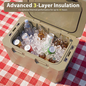 Insulated Portable Cooler Hard Shell Ice Chest with 2 Cup Holders Bottle Opener and Drain Plug-Sand Color view 6