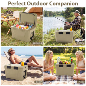 Insulated Portable Cooler Hard Shell Ice Chest with 2 Cup Holders Bottle Opener and Drain Plug-Sand Color view 9