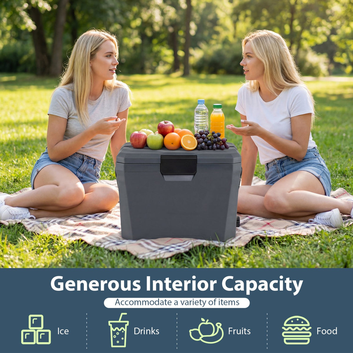 Insulated Portable Cooler Hard Shell Ice Chest with 2 Cup Holders-Gray view 7