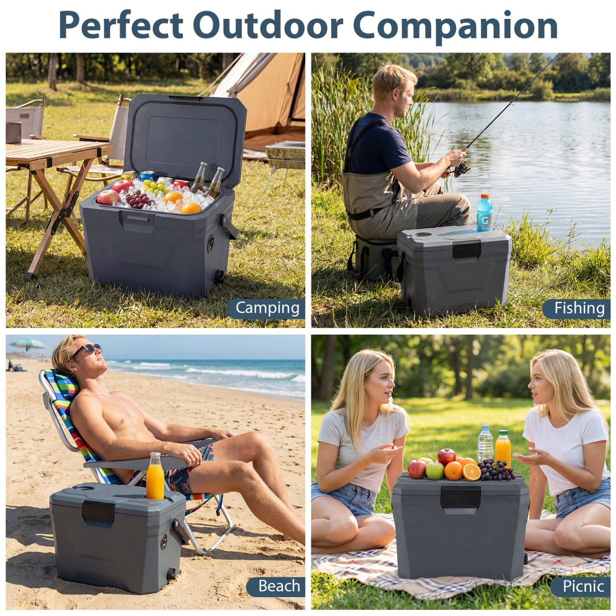 Insulated Portable Cooler Hard Shell Ice Chest with 2 Cup Holders-Gray view 9