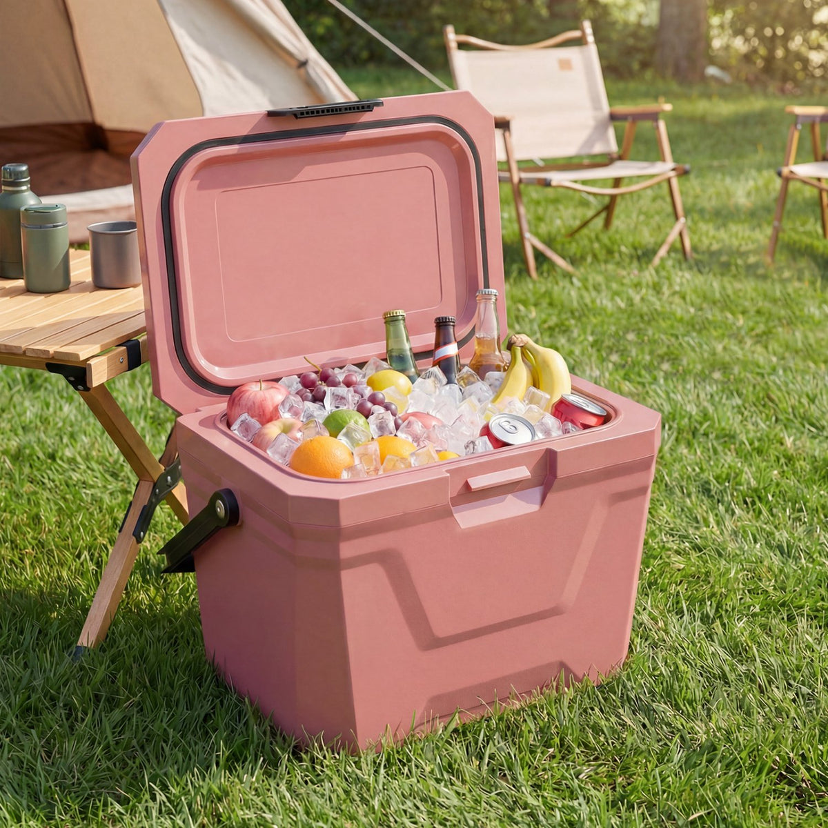 Insulated Portable Cooler Hard Shell Ice Chest with 2 Cup Holders-Pink view 2