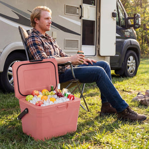 Insulated Portable Cooler Hard Shell Ice Chest with 2 Cup Holders-Pink view 3